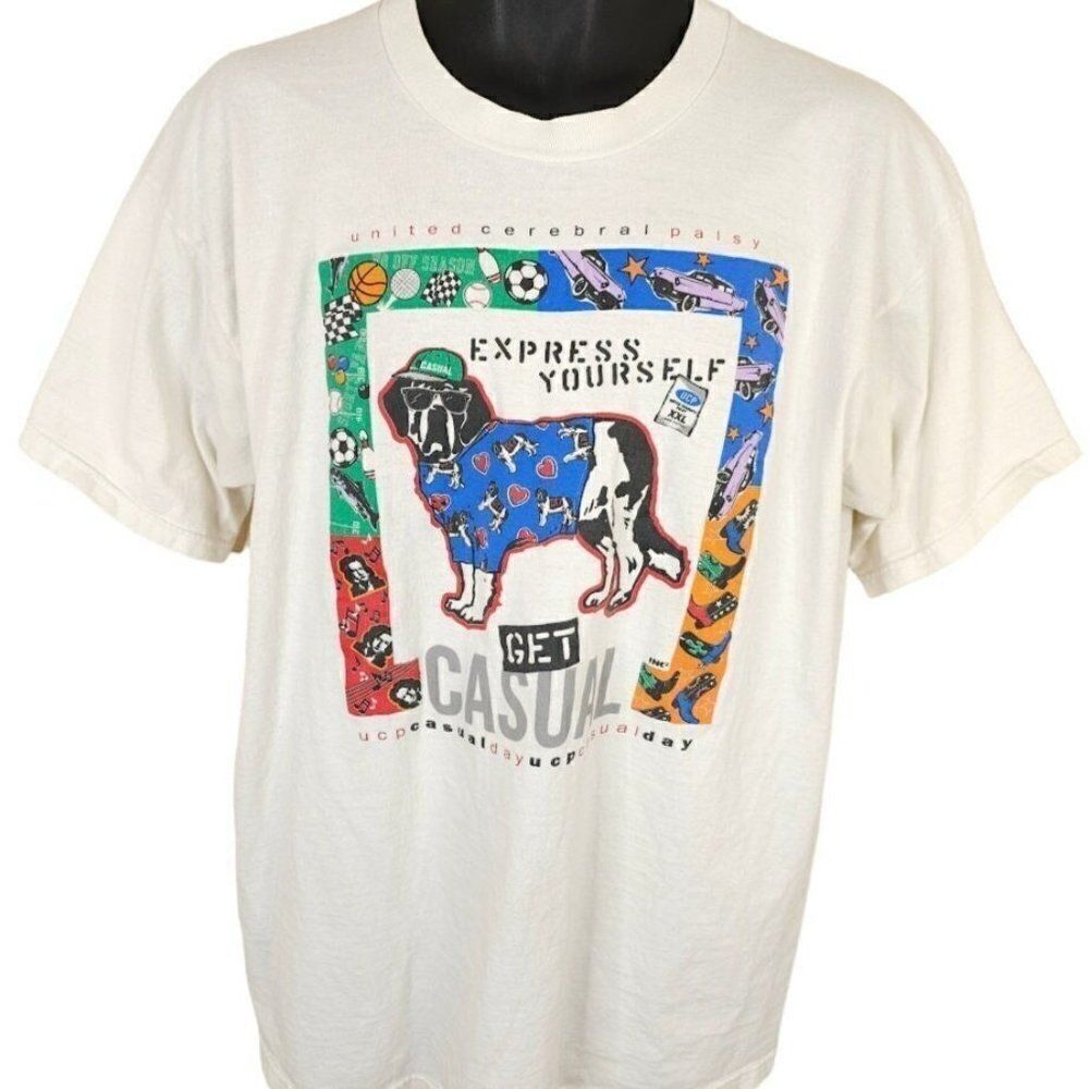 St Bernard Dog T Shirt Mens Size XL Vintage 90s Express Yourself Sports Music